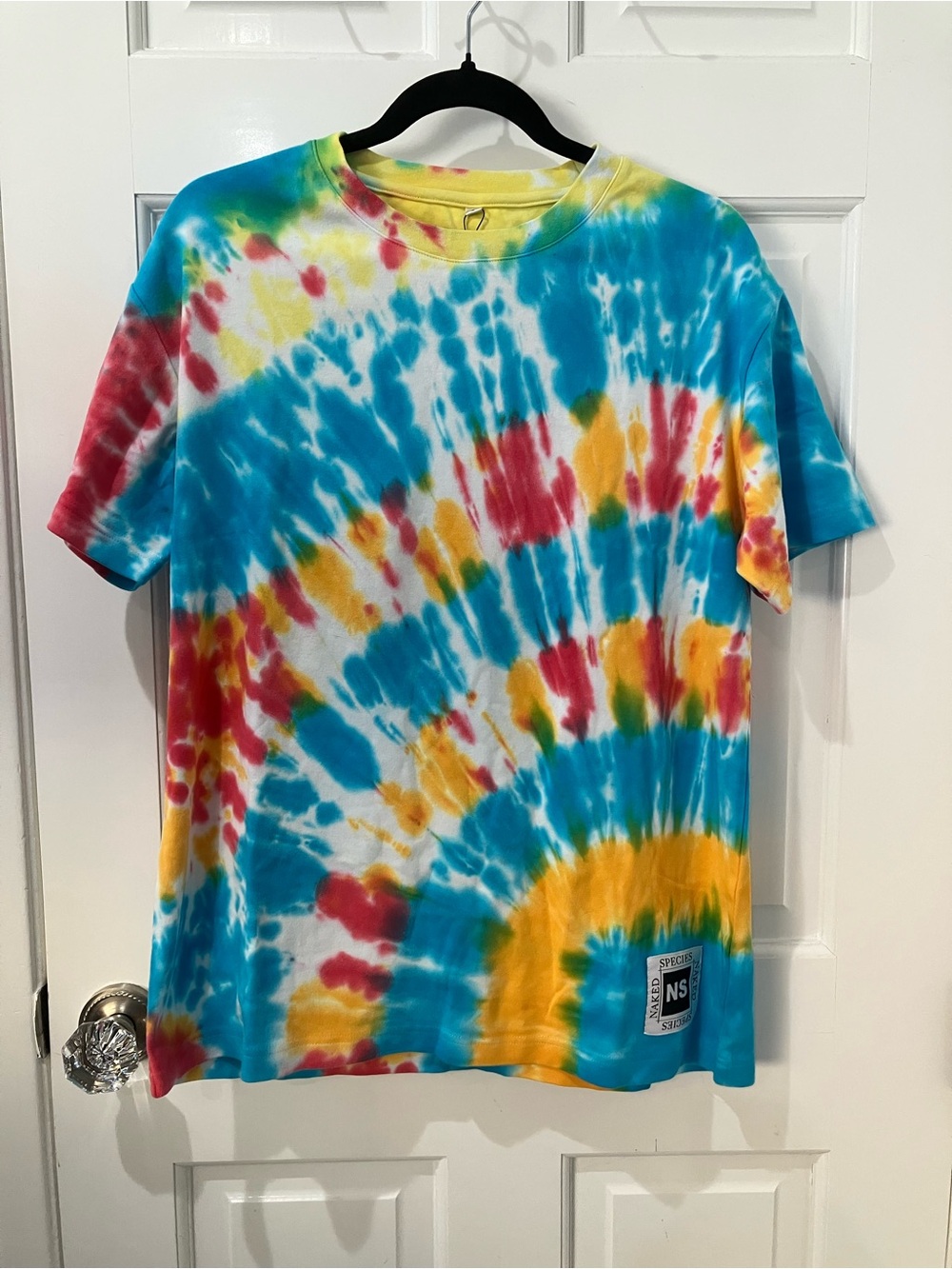 Men's Tie-Dye Short Sleeve Tee in Blue, Yellow & Red, small
